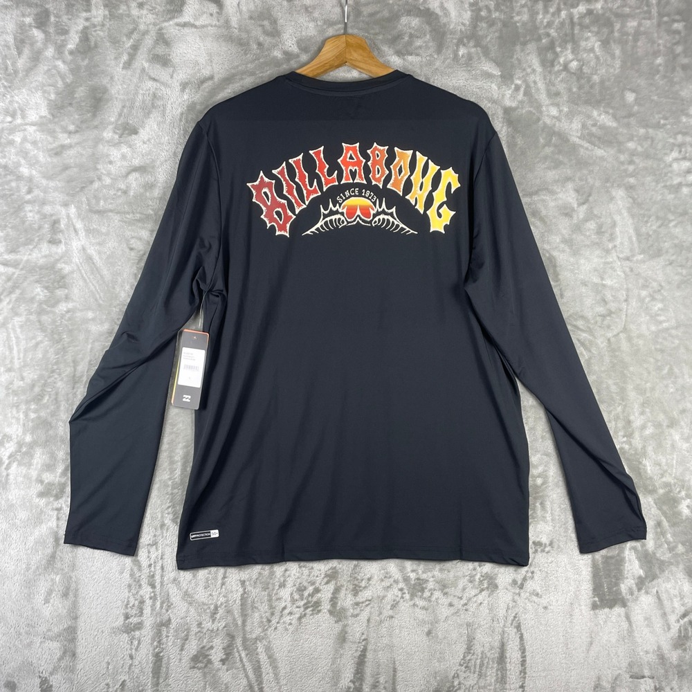Billabong Thrash LS Sun Tee Men L Black NWT UPF 50+ Quick Dry Rash Guard Shirt